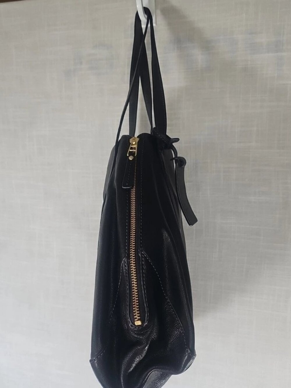Fossil Black Leather Suede Double Handle Gwen Shopper Tote - Picture 7 of 9